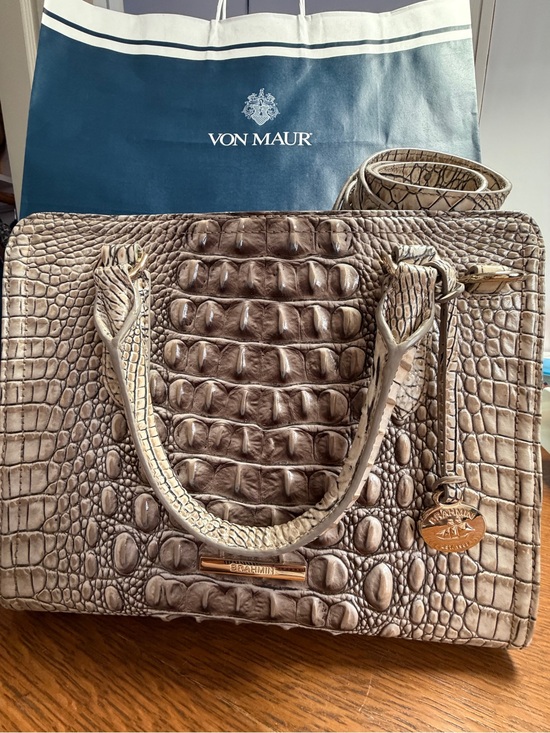 Brahmin Handbags - Brahmin Taupe Croc-Embossed Leather Satchel with Gold Hardware